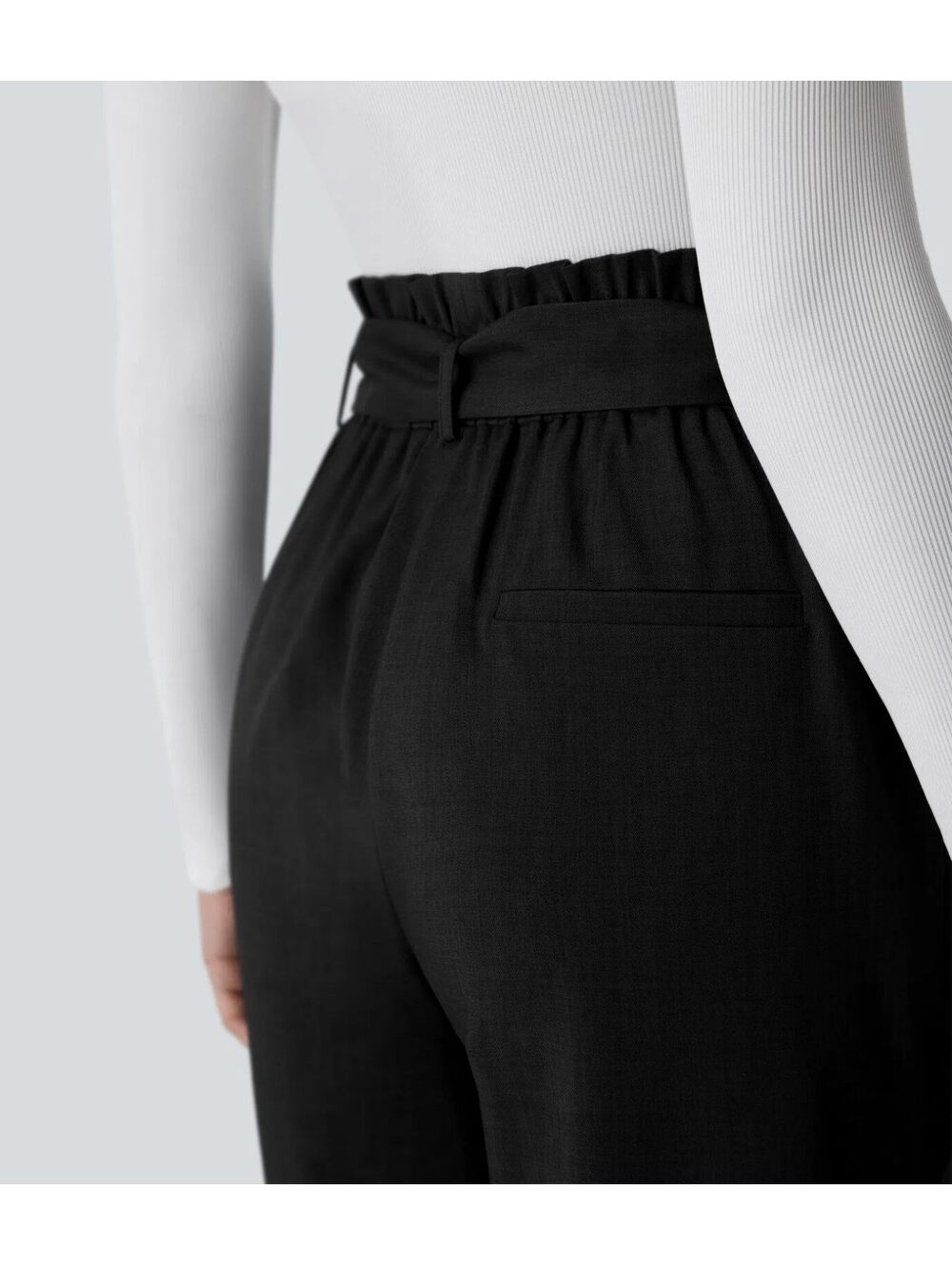 Halara High Waisted Belted Pocket Straight Leg Work Pants Black Size Large - Picture 8 of 9